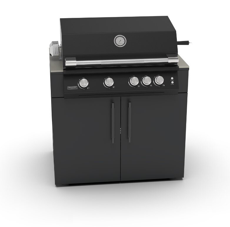 BRABURA Küchenmodul mit schwarzen Edelstahl Griffe KC 100 für Grill