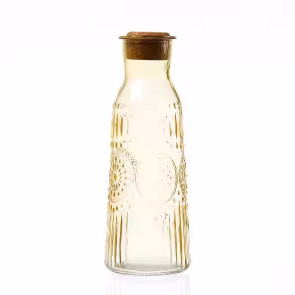 Karaffe Vintage mit Blumenmuster - Glaskaraffe - Kanne mit Korkende...