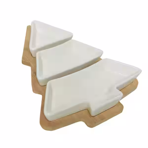 Tapas Set WEIHNACHTSBAUM - Servierset - Bambus - 3 Keramikschalen -... 1 Tapas Set WEIHNACHTSBAUM - Servierset - Bambus - 3 Keramikschalen -...