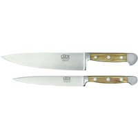 Güde Alpha Olive 2-teiliges Messerset mit Kochmesser 21 cm & Zubereitungsmesser 16 cm - CVM-Messerstahl - Griffschalen Olivenholz